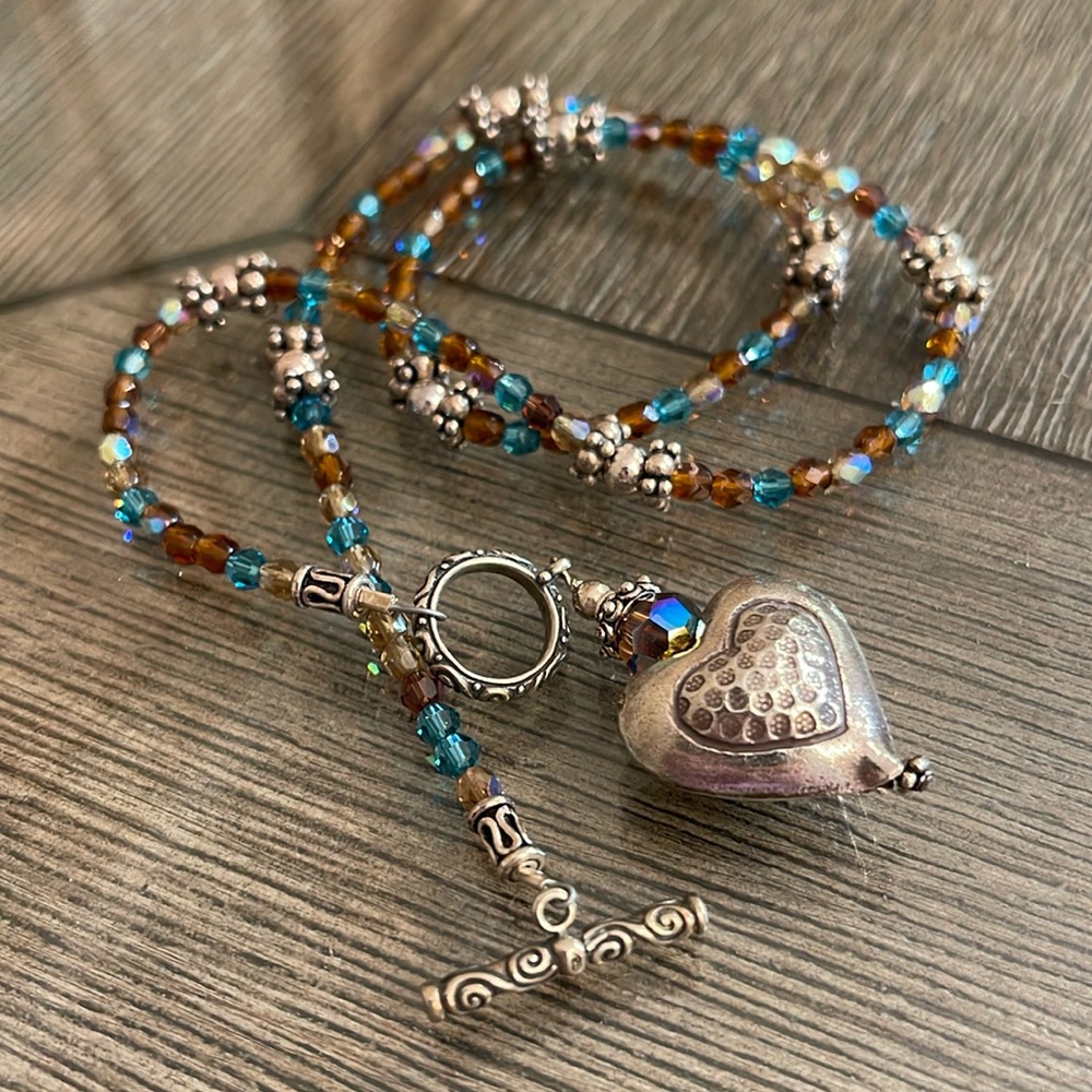 Sterling Silver and Crystal Toggle Necklace Bali Style
